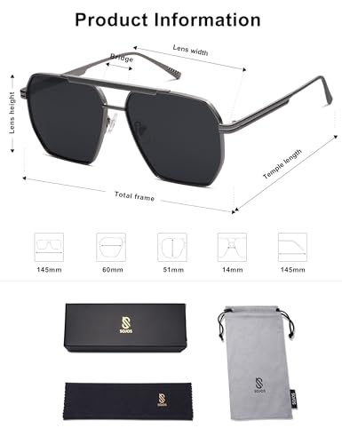 Image of SOJOS Retro Oversized Square Polarized Sunglasses for Women Men Vintage Shades Classic Large Metal Sun Glasses