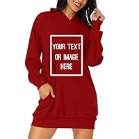 duxyoz Rouge Robe Sweat Shirt Femme Personnalisable à Capuche Femme avec Poches, Robe Pull Femmes Tunique Décontractée Unie Couleur, Conception de Votre Propre Robe Tee Shirt Personnalisé L
