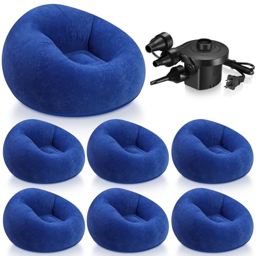 Image of Realspring 6 Pcs Inflatable Bean Bag Chair, Air Pump,Dark Blue