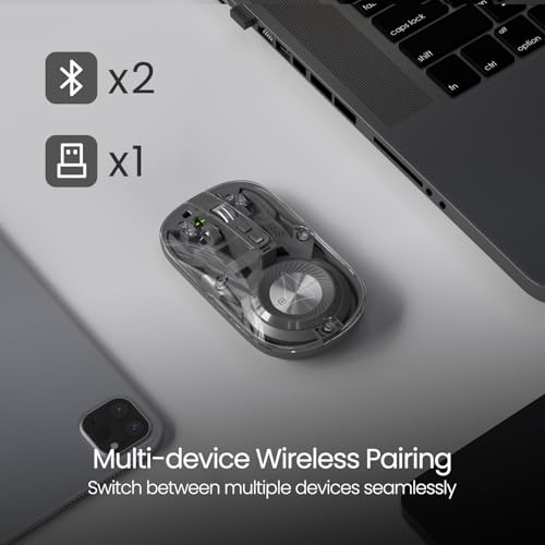 Image of Portronics Toad 8 Transparent Wireless Bluetooth Mouse with Dual Wireless (BT + 2.4 GHz), Rechargeable Battery, Noise-Free Clicking, Show /Hide Desktop, Multi-Device Pair, Adjust Sensitivity (Grey)