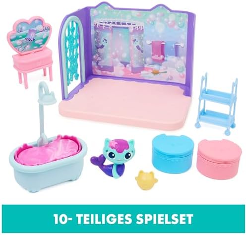3. Bild von Gabby‘s Dollhouse Deluxe Raum, Primp and Pamper Bathroom, Badezimmer mit Meerkätzchen (engl. MerCat), 3 Möbelstücken und 2 Überraschungsboxen mit Zubehörteilen, geeignet für Kinder ab 3 Jahren