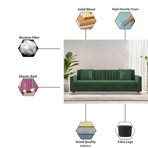 Image of Casaliving Garcia 3 Seater Sofa Set for Living Room (Green - Colour Fabric) Premium Fabric Sofa Set