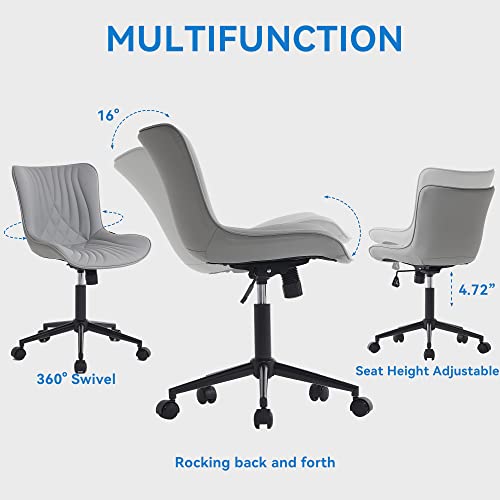 Image of YOUNIKE Office Chair, Armless Desk Chair with Wheels, Adjustable Swivel Rolling Home Office Computer Task Chairs, Modern Faux Leather Upholstered Vanity Chair, Grey