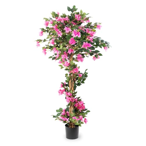 5FT Artificial Bougainvillea Tree &ndash; Faux Silk Pink Bougainvillea Plant with Pot for Indoor Outdoor...