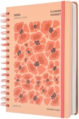 Kokonote Flower Market Muse A5 2024 Day To Page Diary | January 2024 - December 2024 | 2024 Weekly Planner | A5 Planner With Stickers & Pocket | 2024 Diary