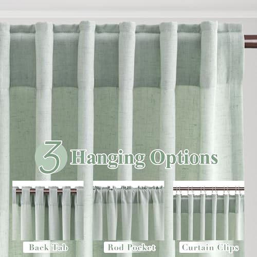 Image of Joywell Extra Long Linen Curtains 102 Inches for Living Room Aqua Green