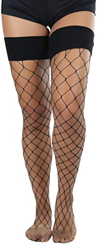 Image of ToBeInStyle Women's Diamond Large and Fine Fence Net Fishnet Nylon Thigh High