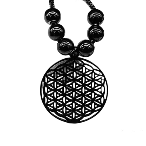 Collier unisexe 2024 Fleur de Vie Mandala Métatron Géométrie Sacrée Long Collier de perles noires Bijoux flor de la vida