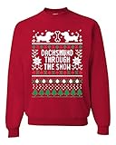 Wild Bobby Daschund Through The Snow Ugly Christmas Sweater Unisex Crewneck Sweatshirt, Red, Large