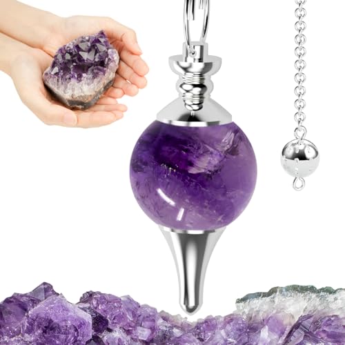 Majestic's Pendule divinatoire de Radiesthésie en AMETHYSTE – Pendule Sephoroton en Pierre d’Améthyste Naturelle – 14 GR [𝐆𝐀𝐑𝐀𝐍𝐓𝐈𝐄 𝐀...