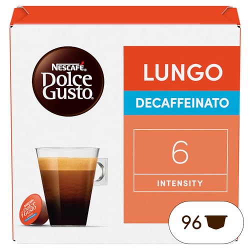 Nescafé Dolce Gusto Lungo Decaffeinato - Café descafeinado - 96 cápsulas (paquete de 6 cajas x 16)