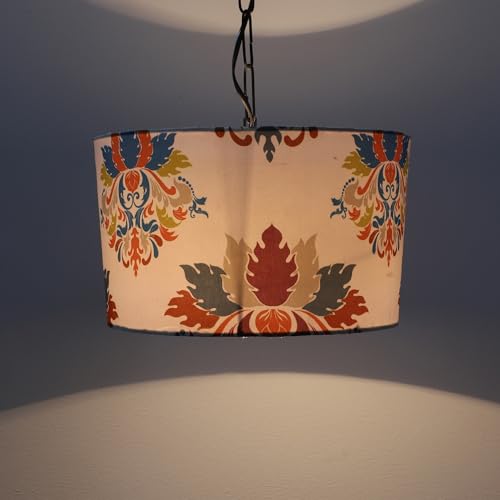 Image of tu casa English Oak L Print Fabric Glow Pendent Light Hanging Lamp for Bedroom, Living Room, Lounge, Office, Gifting Area Without Bulb for Home Decoration (Height - 20 inch)
