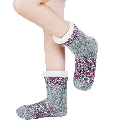 Image of Chassic Sherpa Lined Slipper Socks for Women, Non-Slip Cozy Winter House Socks, Soft Fuzzy Socks, Gifts for Women & Ladies Stocking Stuffers