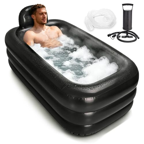 Nevife Aufblasbare Badewanne für Erwachsene Geräumige Spa-Wanne mit Handpumpe Für Zuhause Terrasse & Mietwohnungen Tief zum Entspannen Dunkelgrau 160x90cm