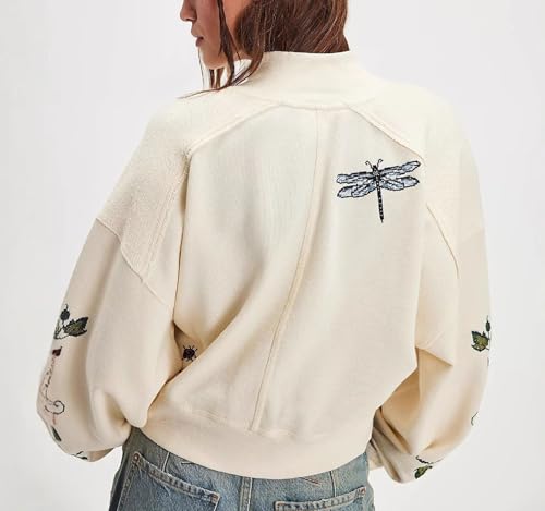 loveimgs Women Chunky Knit Cardigan Embroidered Button Up Cardigan Sweaters Cropped Jacket Collarless Fall Outfits 20254