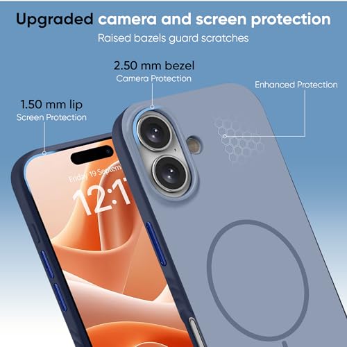 Image of KARWAN Slim Shockproof Back Case Cover Compatible with iPhone 16,Dual Layer Armor Protection with Matt Finish, Heavy Duty Cover with Magnetic MagEase Wireless Charging (Blue)