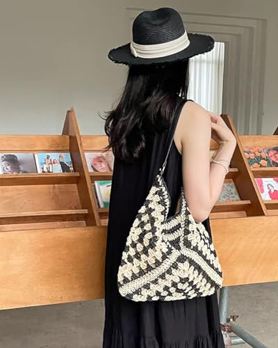 Image of Rejolly Straw Hobo Bag for Women Tote Bag Summer Vacation Beach Handbags Boho Bohemian Style Shoulder Purse