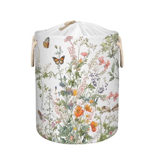 Mexpekil Cesta de lavandería floral para plantas con tapa de cordón y asas, cestas de almacenamiento plegables, impermeables, grandes contenedores de almacenamiento para ropa de juguete