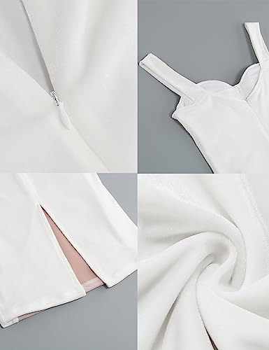 Image of houstil Women's Strap Wedding Guest Dress Velvet Mesh Bodycon Cocktail Party Fishbone Mini Clubwear