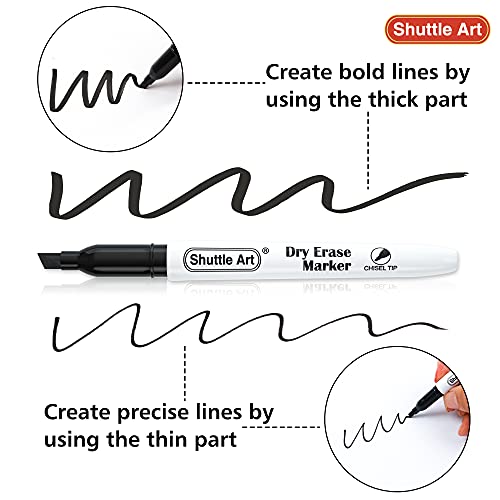 Image of Shuttle Art Dry Erase Markers, 120 Pack Black Whiteboard Markers with 2 Erasers,Chisel Tip Dry Erase Markers, Perfect For Writing on Whiteboards, Dry-Erase Boards,Mirrors for School Office Home