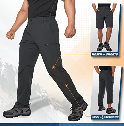 Foto von Hiauspor Wanderhose-Herren-Zip-Off-Outdoorhose-Sommer-Leicht-Trekkinghose-Atmungsaktiv-Schnell-Trockend-Funktionshose-Softshellhose-mit-5-Tiefe-Taschen (L, Dunkelgrau)
