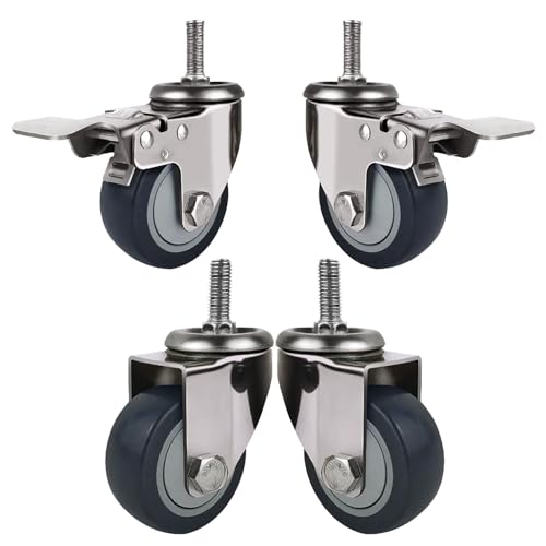 Aenmezen 3インチ M12*30mm ネジ付き ステム キャスター ブレーキ付き 荷重300 kg ノイズなし スイベル キャスター カート家具用 ゴム 車輪 床を傷つけない(2swivel+2with brak,75mm)