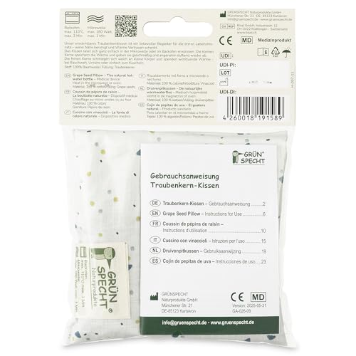 GRÜNSPECHT Traubenkern-Kissen 12x12cm, Wärmekissen für Babys & Kleinkinder, bei Blähungen & Bauchschmerzen