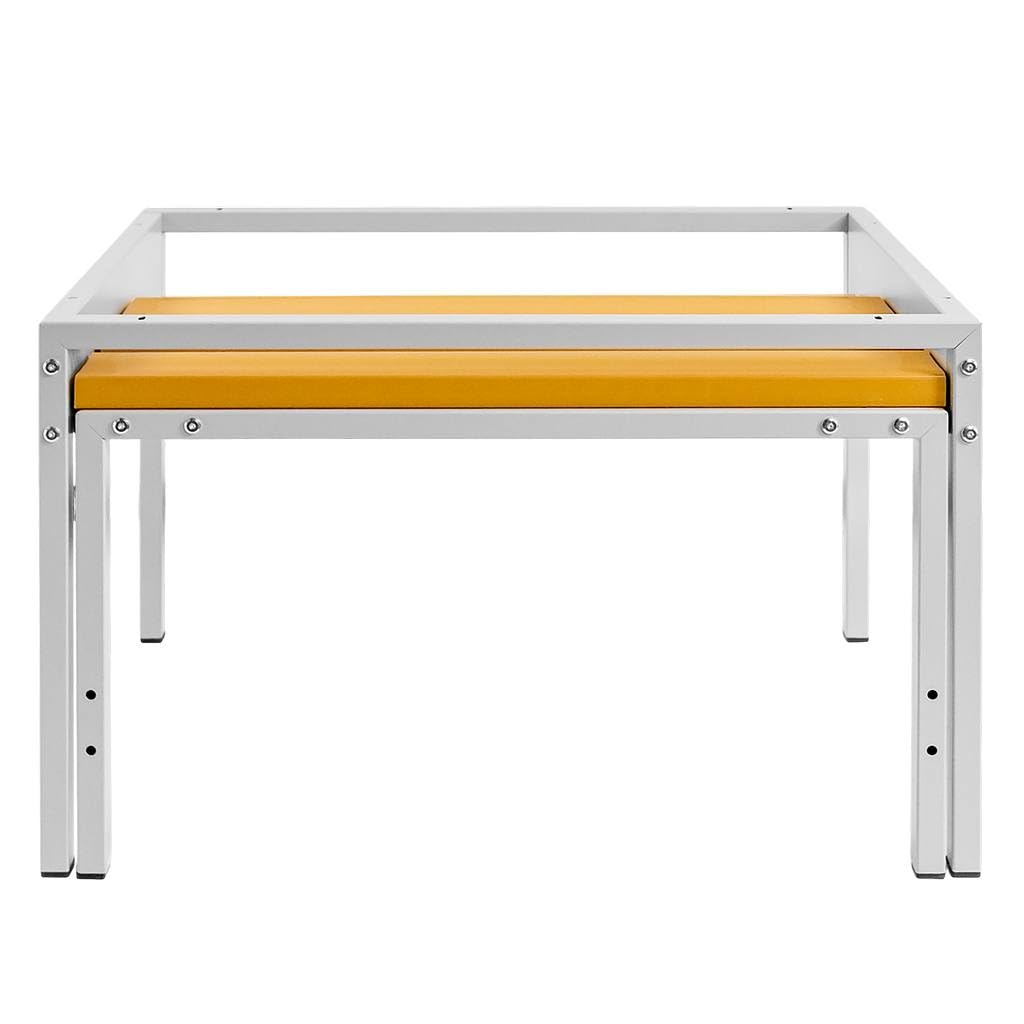 MEGA-M Podstawa do szafki BHP 80 z wysuwaną ławeczką WPC | metalowy stelaż, siedzisko chowane pod szafkę, 80 × 80 × 43 cm, do szatni i pomieszczeń socjalnych