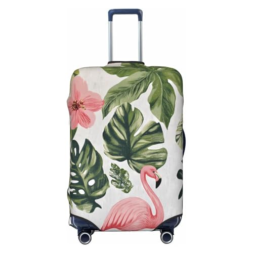 Flamingos And Leaves Elastic Travel Luggage Cover, Washable Spandex Suitcase Protector, Anti-Scratch Fits 18-32 Inch - Main Image