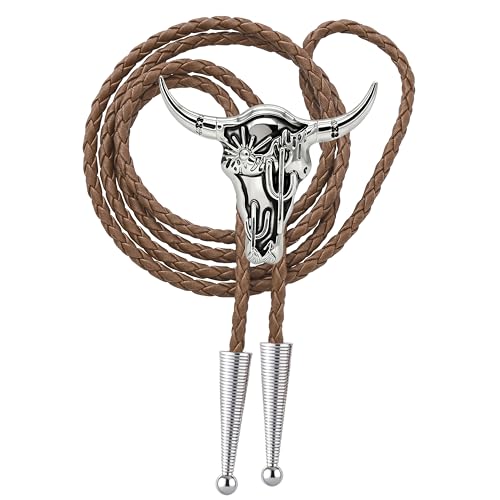 Image of Jeilwiy Bolo Tie for Men Western Cowboy Tie Necklace Gold Bolo Tie Leather Necktie Halloween Tie Accessories for Women