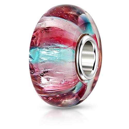 Materia 1047 - Cuentas de cristal de Murano, color turquesa, rojo y rosa, joyas con funda de plata 925 para pulsera Cover