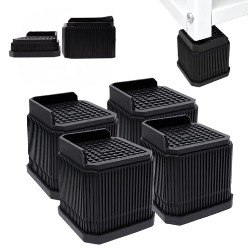 洗濯機用 かさ上げ台 4個セット 高さ調整可能 【最高7.1cm】 防振 防音 滑り止め 家具/家電用 脚台 2層式 組み合わせ自由 ベッド 冷蔵庫 テーブル ソファー対応 (ブラック)