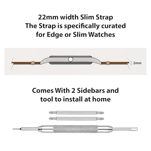 Image of ADAMO 22mm Croco Design Genuine Leather Watch Strap for Men & Boys | Ultra Slim 3mm Thickness Compatible with Tita-n Edge & Similar Watches | Formal & Casual Wear | Silver Buckle | Strap Only