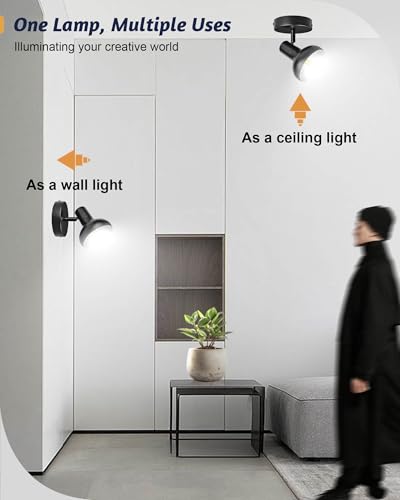Image of HiBay 1-Light Track Lighting Black, Modern Directional Spot Light Fixture, Ceiling Wall Spotlight for Bedroom Bedside Kitchen Hallway, E12 Base (Bulb Not Included)