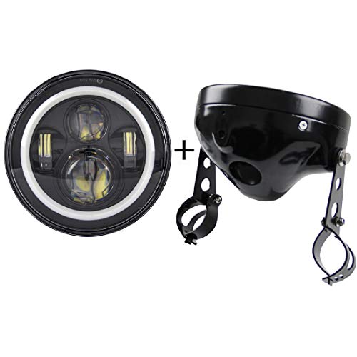 SKTYANTS 7 7 Inch Headlights Housing Bucket with 7 inch Headlight (White DRL Amber Signal Light) for Harley Motorcycle (Black)