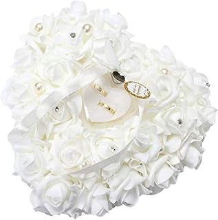 ZJchao Red Rose Heart Shaped Ring Box Ring Box Pillow Cushion Romantic Wedding