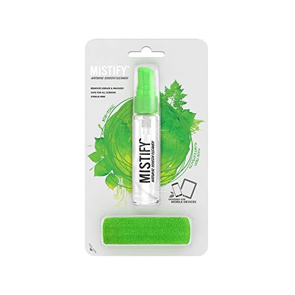 Mistify Natürlicher Bildschirmreiniger Set - 40ml Sprühflasche mit 1 Mikrofasertuch [Smartphones Tablets Laptops TVs Touchscreen Tastaturen Oleophoebic Smartwatch LED Plasma LCD TV 4K ] – Bild 3