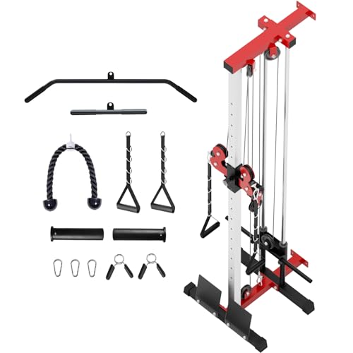 VANSWE Wall Mount Cable Station, 18 Positions Adjustable Dual Pulleys Wall Mounted Cable Machine with Removable Footplate