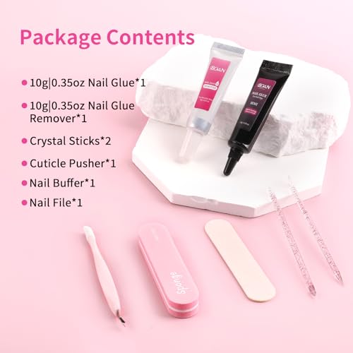 Image of BQAN Semi Nail Glue Kit Super Strong for Acrylic Nail Tips | 10g Quick-drying Glue | Long Lasting | No UV Light Required | For Press on Nails | 10ml Nail Glue Remover Includes
