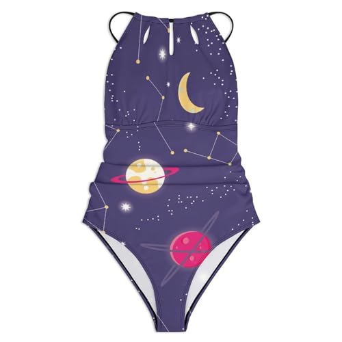 Maillot de bain une pièce galbant couleur planète spatiale chic - 3
