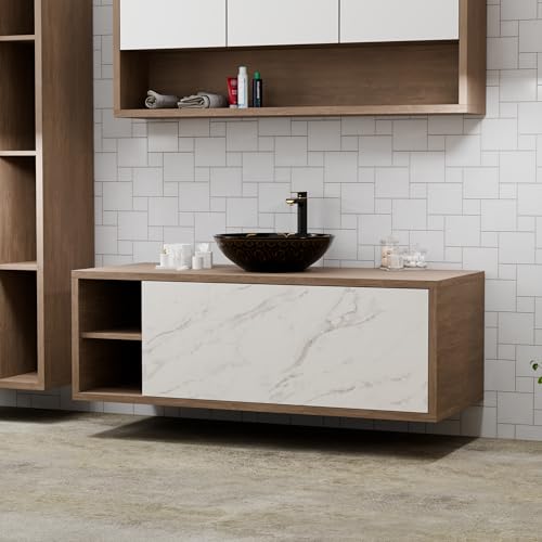 Image of B Backline Ceramic Moroccan Table Top Wash Basin /Counter Top Wash Basin /Bathroom Sink For Bathrooms & Livingroom 41 X 41 X 14 Cm (Black Gold Glossy)