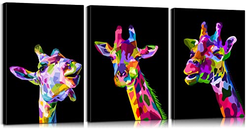 Mistyefly Bunte Tierbilder Giraffe Leinwand 3-teiliges