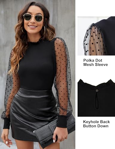 Blooming Jelly Womens Mock Neck Tops Keyhole Dressy Casual Blouses Polka Dot Long Sleeve Fall Outfits 20252