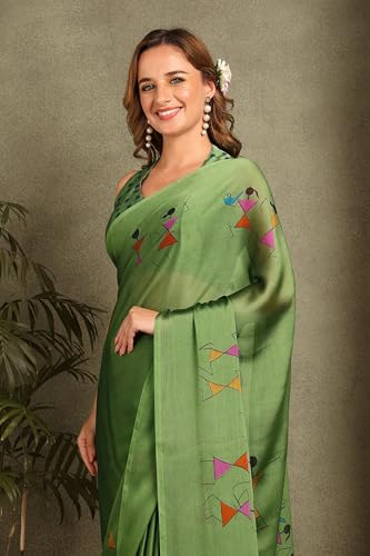 Image of MIRCHI FASHION Women Saree Floral Printed Chiffon | Breathable Lightweight Summer Sari for Office and Daily Use with Unstitched Blouse (Available in 20 Styles)