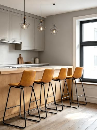 Image of Bar Stools Set of 3, 26 Inches Counter Height Barstools (Brown)