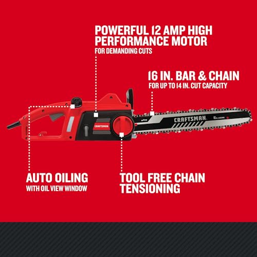 CRAFTSMAN Electric Chainsaw, 16 Inch, 12 Amp Corded Chain Saw Electric, Ergonomic, Powerful Motor (CMECS600) - image 7