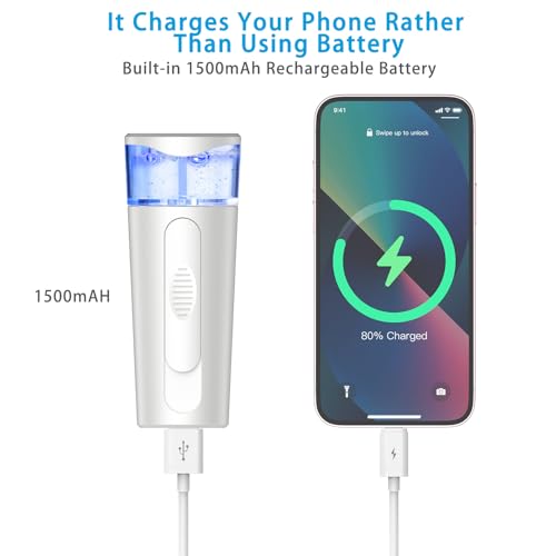 withthesun Portable Nano Face Mister, Facial Steamer, USB Rechargeable Cool Mist Sprayer, 40ml Visual Water Tank, Nano Mister for Eyelash Extensions, Facial Deep Cleaning, Makeup (White)