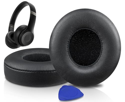 SOULWIT Cuscinetti Auricolari in Pelle d'Agnello Ricambio per Beats Solo 4 Wireless On-Ear Cuffie, Padiglioni Cuffie Solo4 con Schiuma Antirumore ad Alta Densità, Spessore Aggiunto - Nero