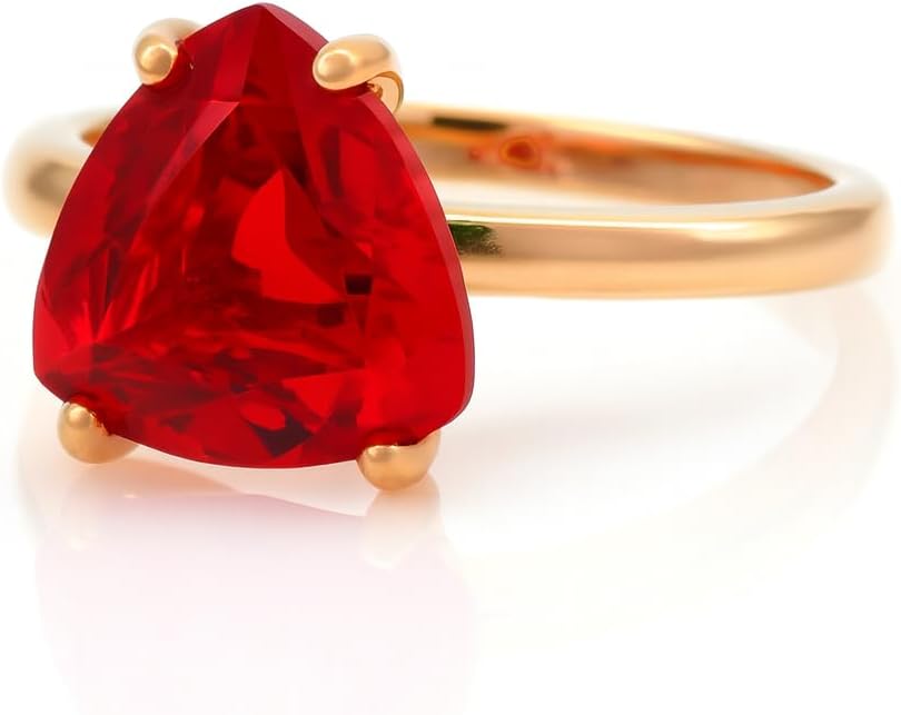 Rose Gold Ruby Ring - Trillion Cut Red Gemstone Ring - July Birthstone Statement Semi Precious Solitaire Jewelry for Women