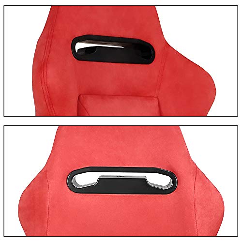 Ikon Motorsports, Universal Racing Seats Pair With Dual Sliders, Red Suede Reclinable Left Right #TOP3